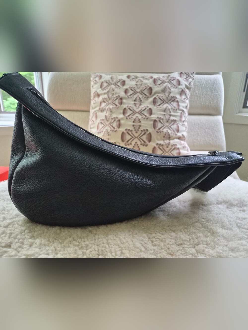 The Row Large Slouchy Banana Bag Black Pebbled Calfskin Leather Crossbody  $2550 - Picture 7 of 14